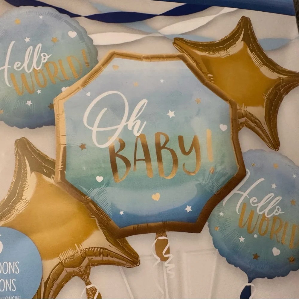 Baby Shower Boy Balloons Gender Reveal Blue Gold Birthday 2 Packs Foil Latex